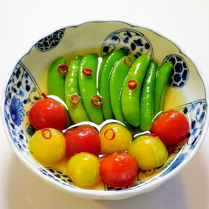春の贈り物!スナップエンドウとミニトマトの浅漬け